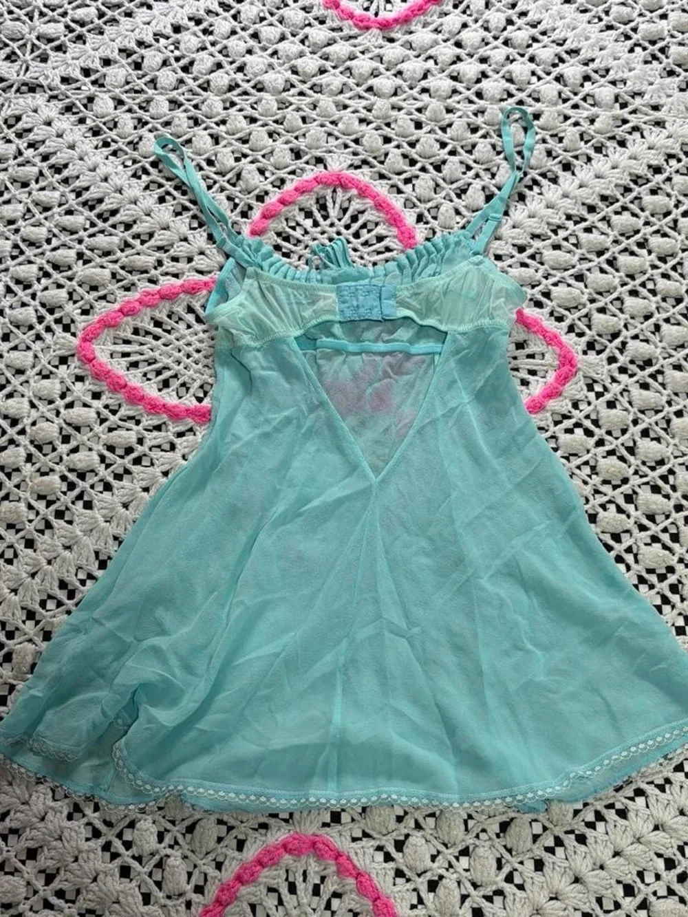 2002 Victorias Secret Aqua Silk babydoll slip dress